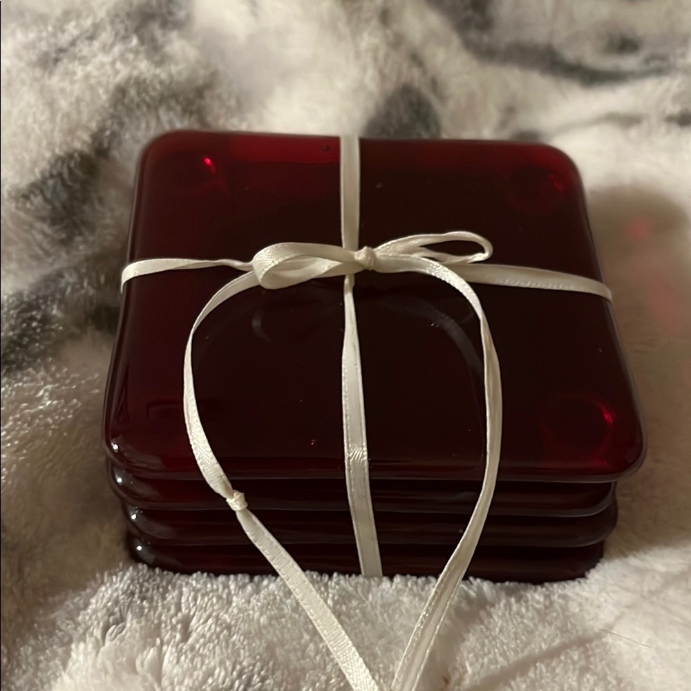 Elegant Red Glass Coasters Set
